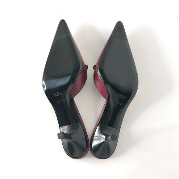 NIB Vintage Gucci Horsebit Wine Leather Pointed Toe Kitten Heel Pumps Mules 8.5 - Picture 7 of 10